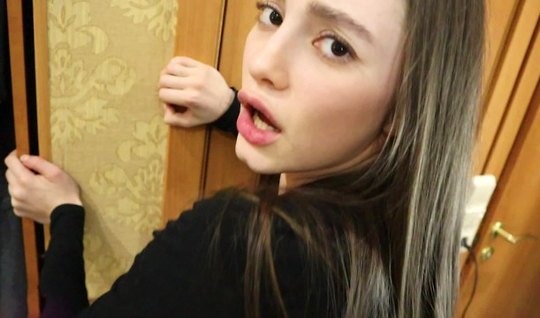 Russian beauty with elastic ass on his knees doing Blowjob g...