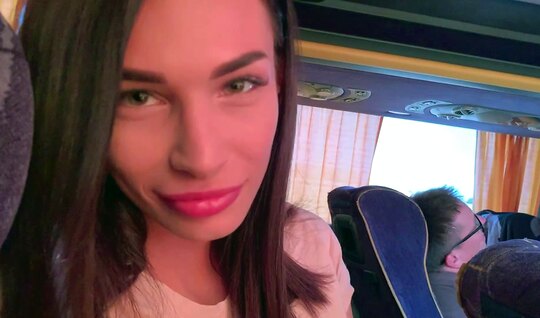 Russian bitch gives a blowjob to a guy during a bus ride...